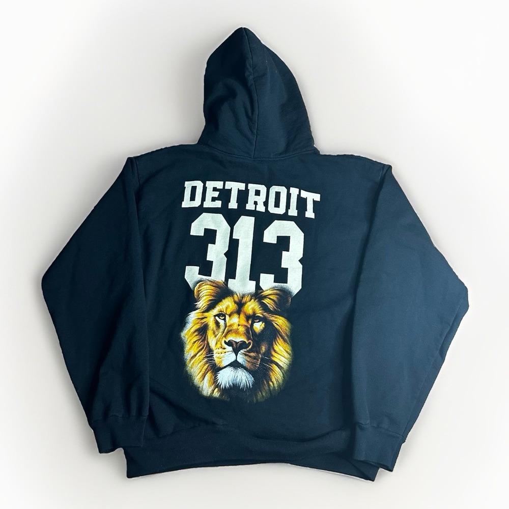 Kiwiclo Detroit Lions 313 Hoodie Mens Large Black Heavyweight Cotton Streetwear